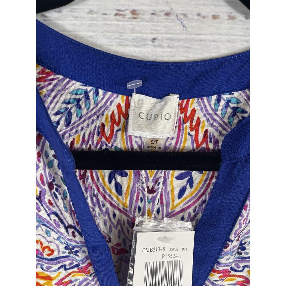 Cupio Dress Women's Small Blue Sleeveless Paisley Print Hi Low Boho Viscose NWT - Picture 3 of 7